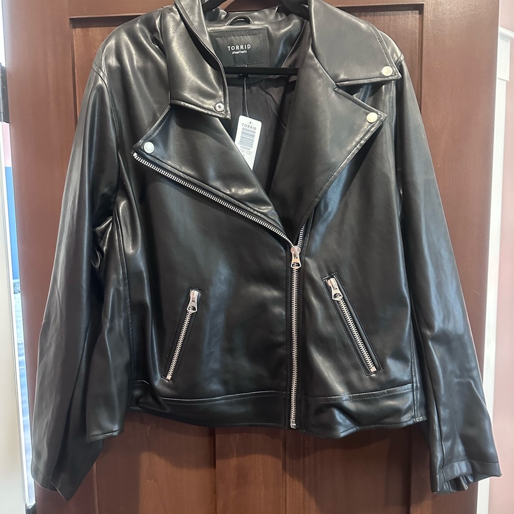 Torrid Black Leather Moto Jacket Asymmetrical Zipper